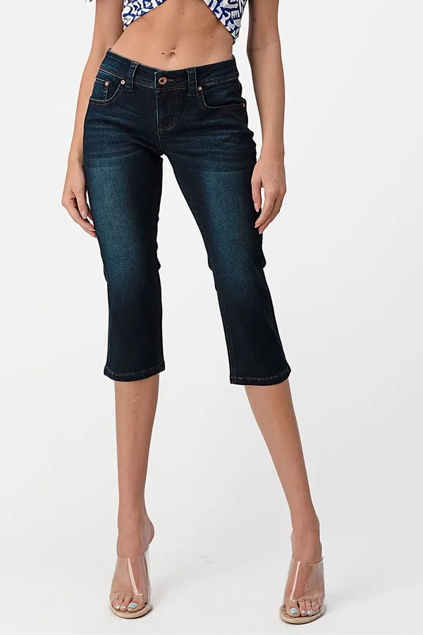 Soft Denim Capri Pants with Mid Rise Design