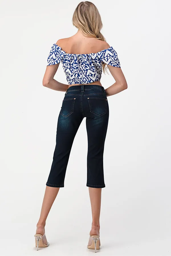 Soft Denim Capri Pants with Mid Rise Design