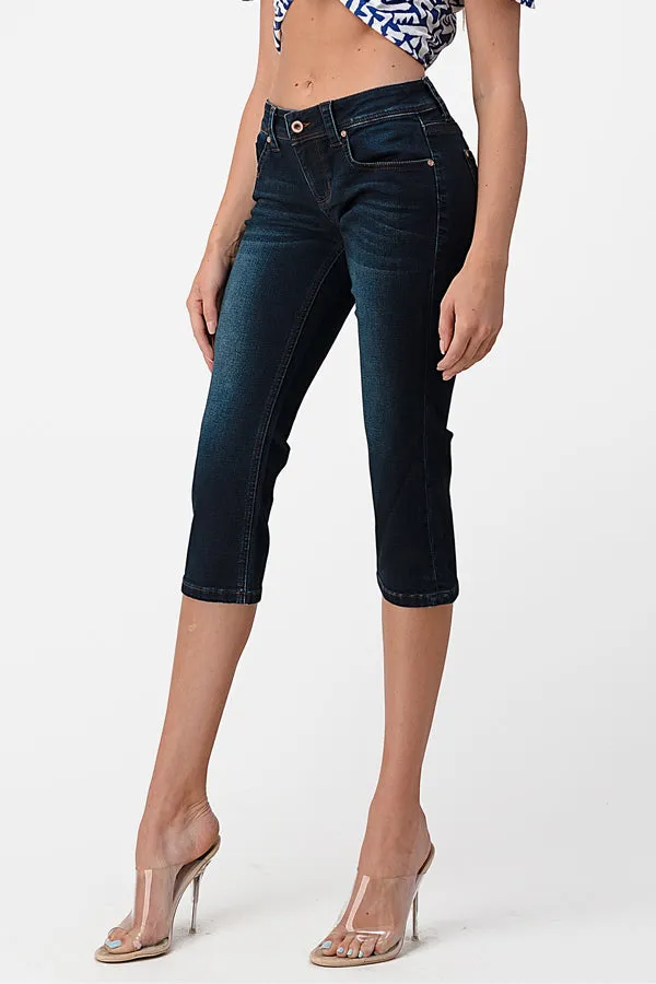 Soft Denim Capri Pants with Mid Rise Design