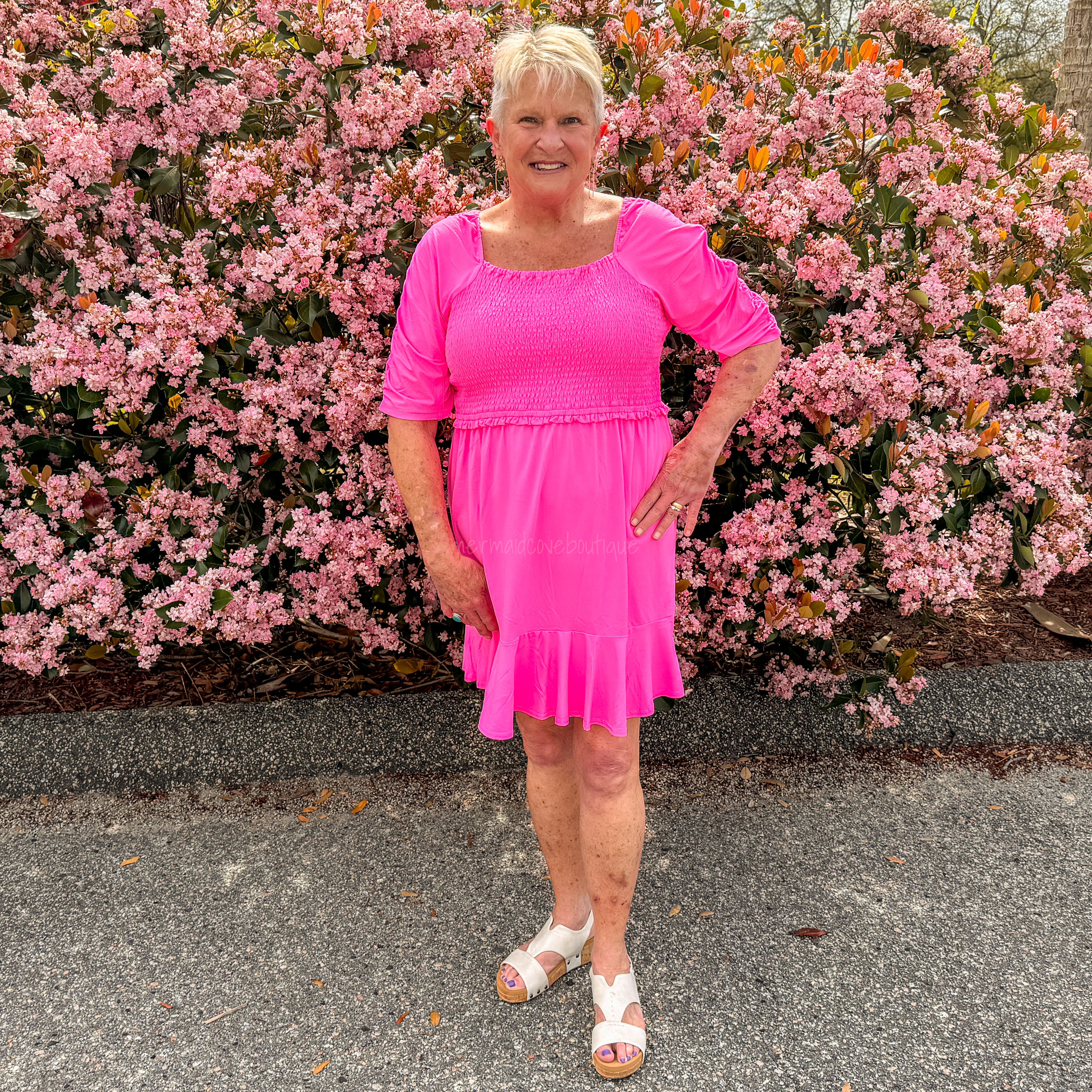 Beach Dress with Ruched Sleeves in Alexandria