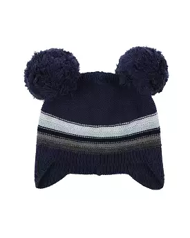 Bebe Indigo Striped Pom Pom Beanie