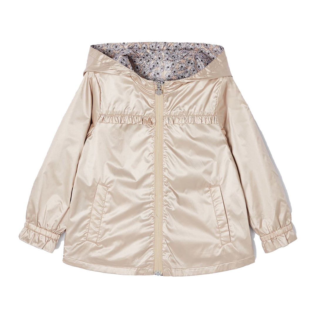 Beige Reversible Windbreaker with Floral Print