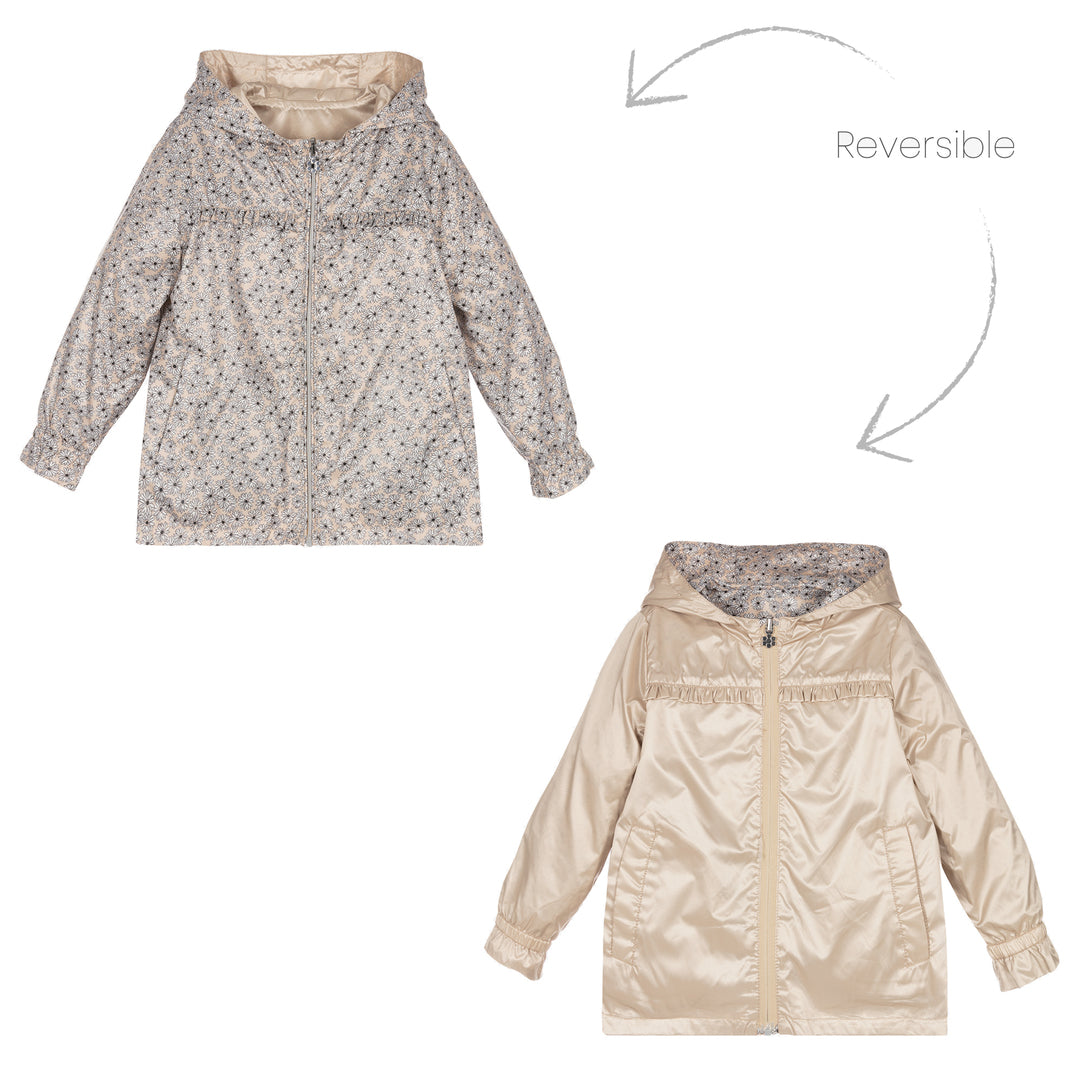 Beige Reversible Windbreaker with Floral Print