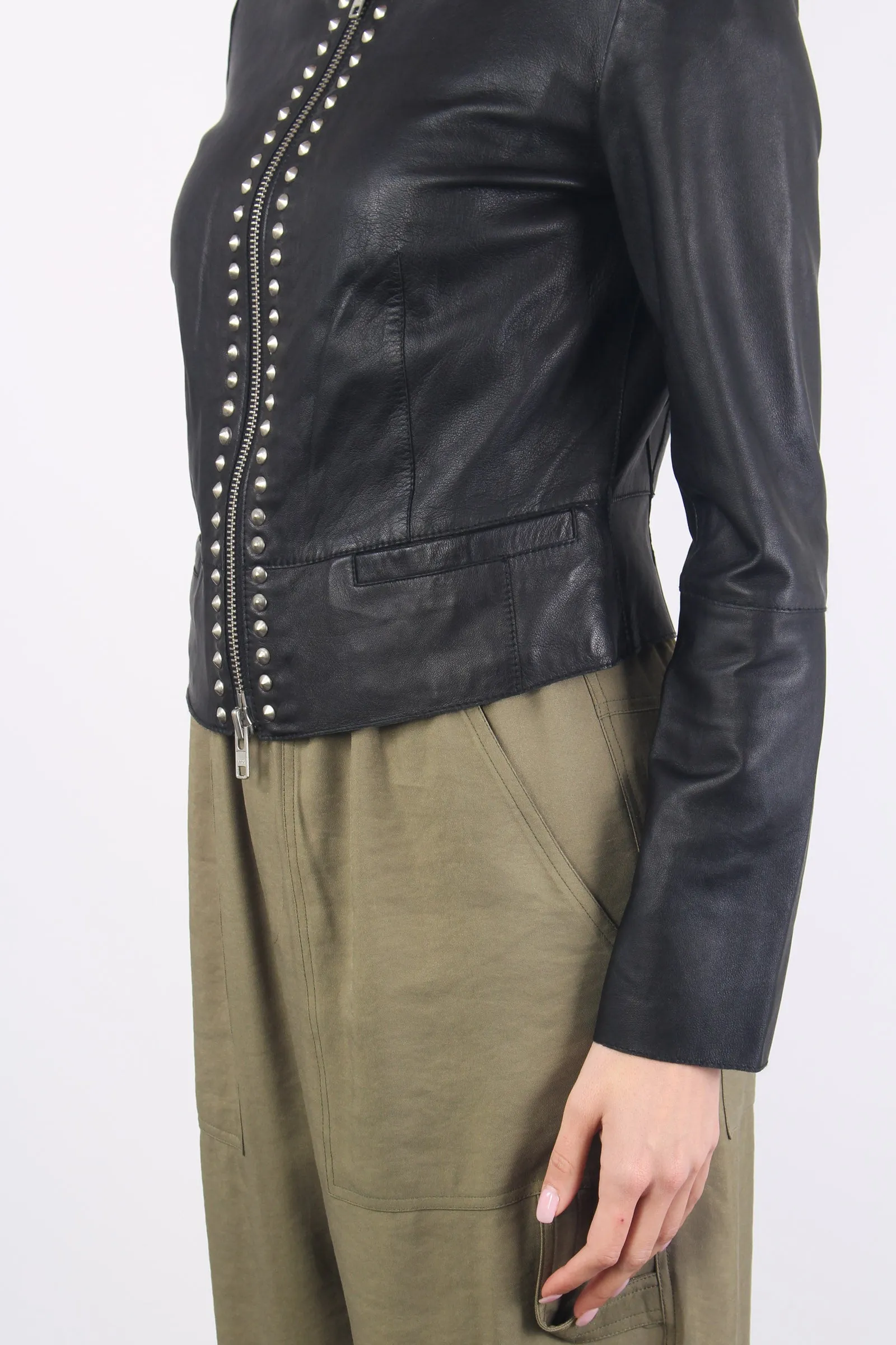 Black Studded Leather Biker Jacket