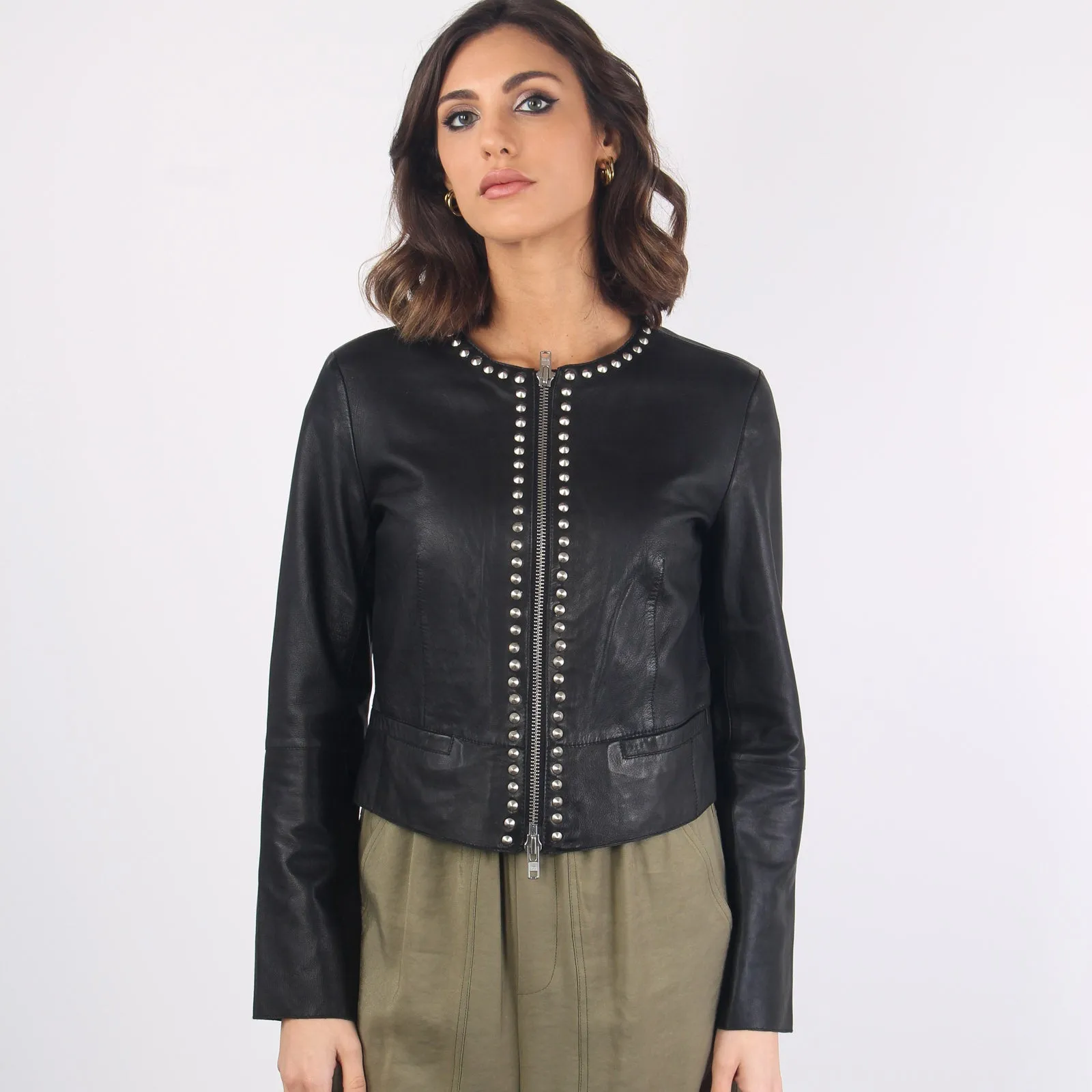 Black Studded Leather Biker Jacket