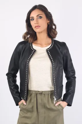 Black Studded Leather Biker Jacket