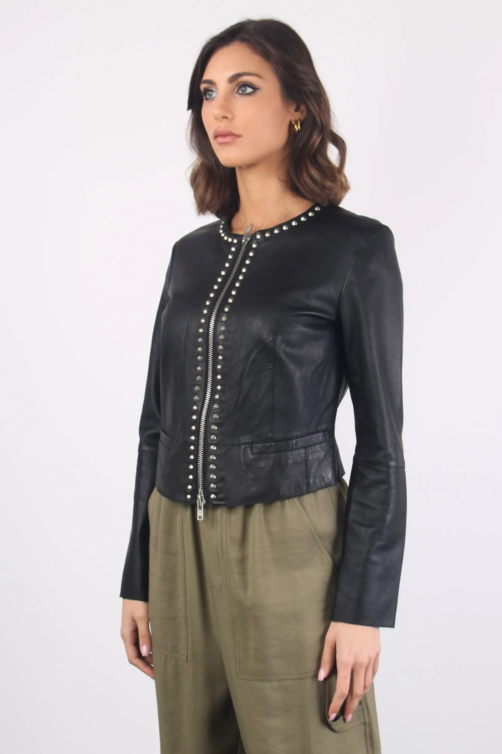 Black Studded Leather Biker Jacket