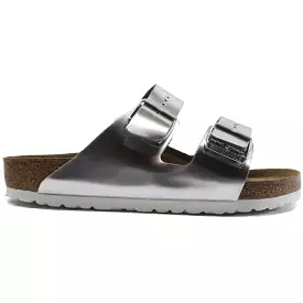 Birkenstock Women's Sandals - Arizona Metallic Slip-On Slides Leather, UK 5