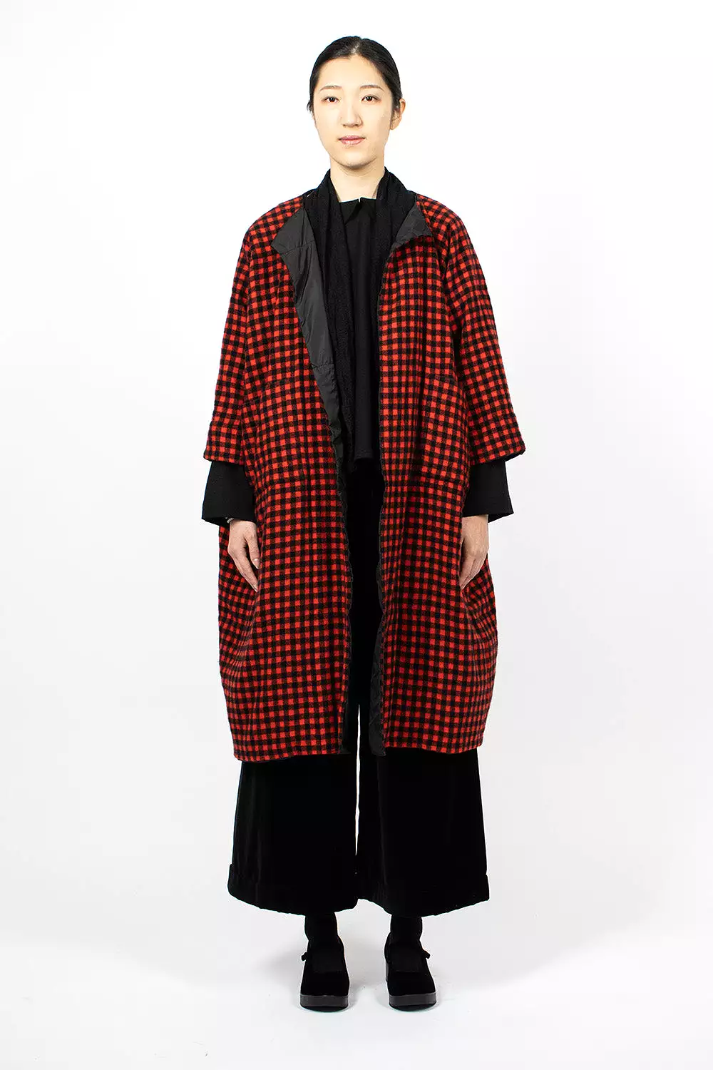 Black and Red Reversible Quilted Coat