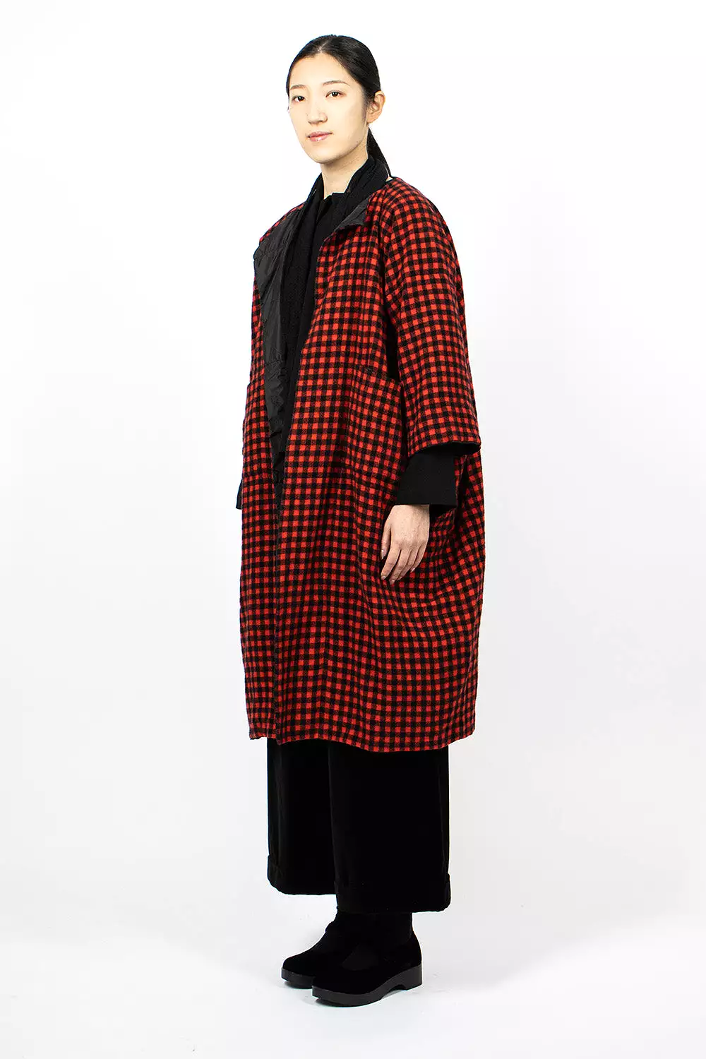 Black and Red Reversible Quilted Coat