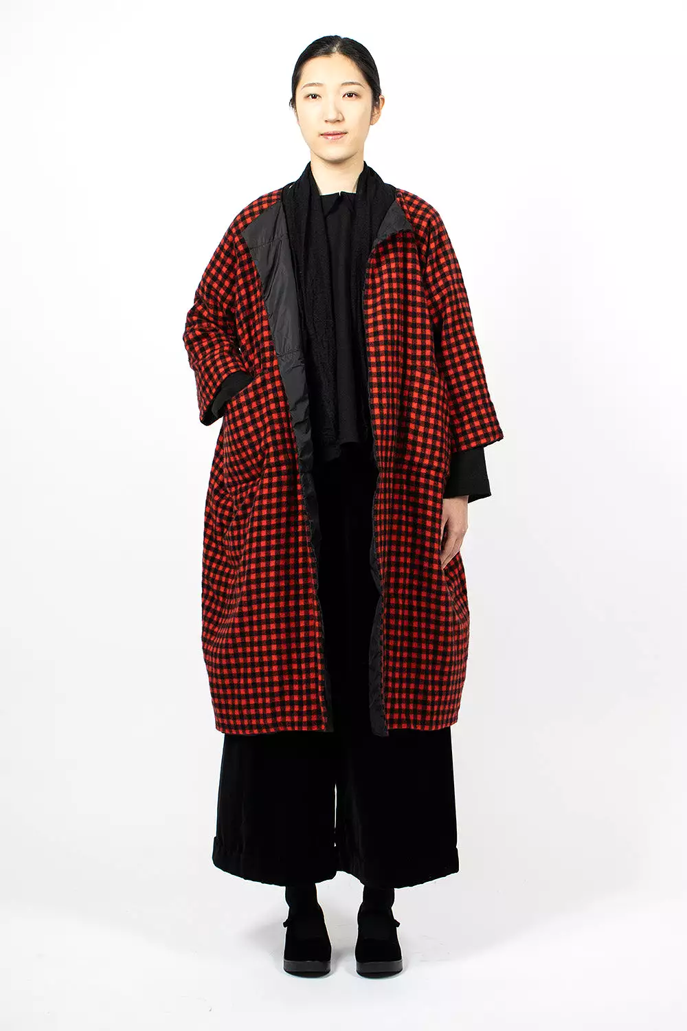 Black and Red Reversible Quilted Coat