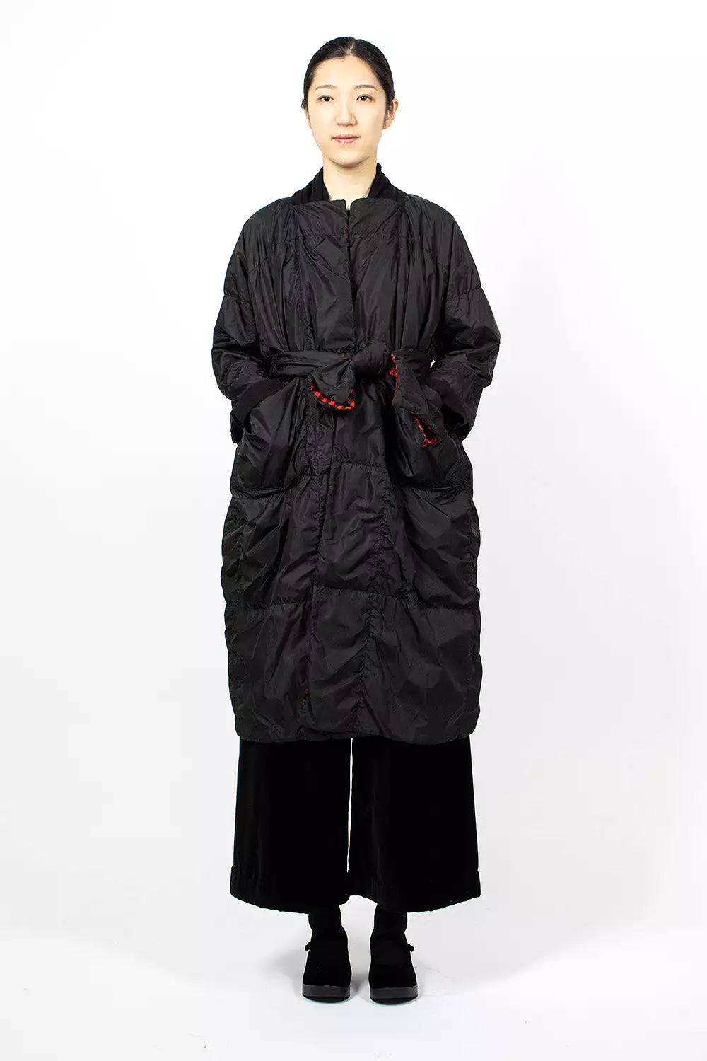 Black and Red Reversible Quilted Coat