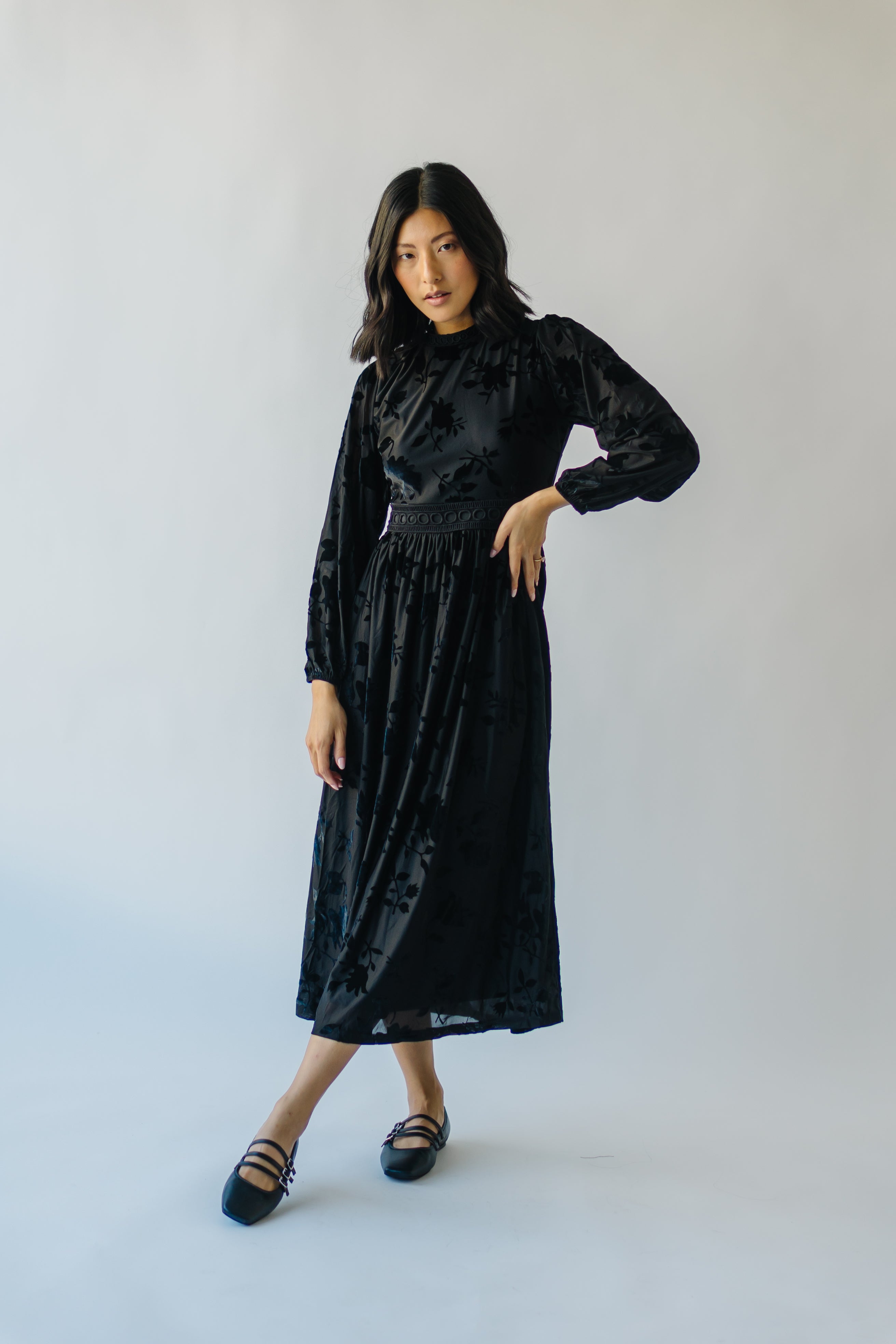 Black Hurst Burnout Velvet Midi Dress