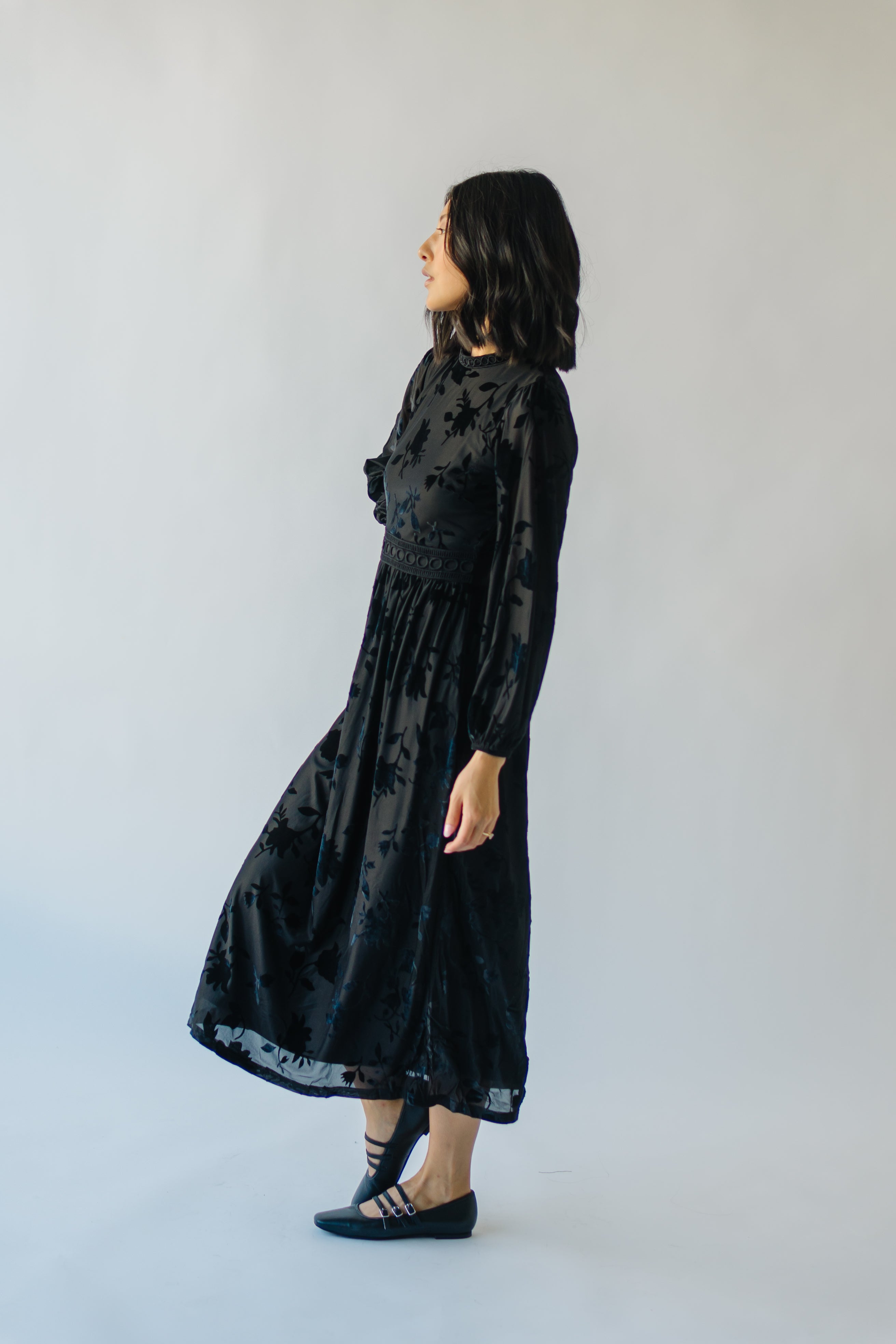 Black Hurst Burnout Velvet Midi Dress