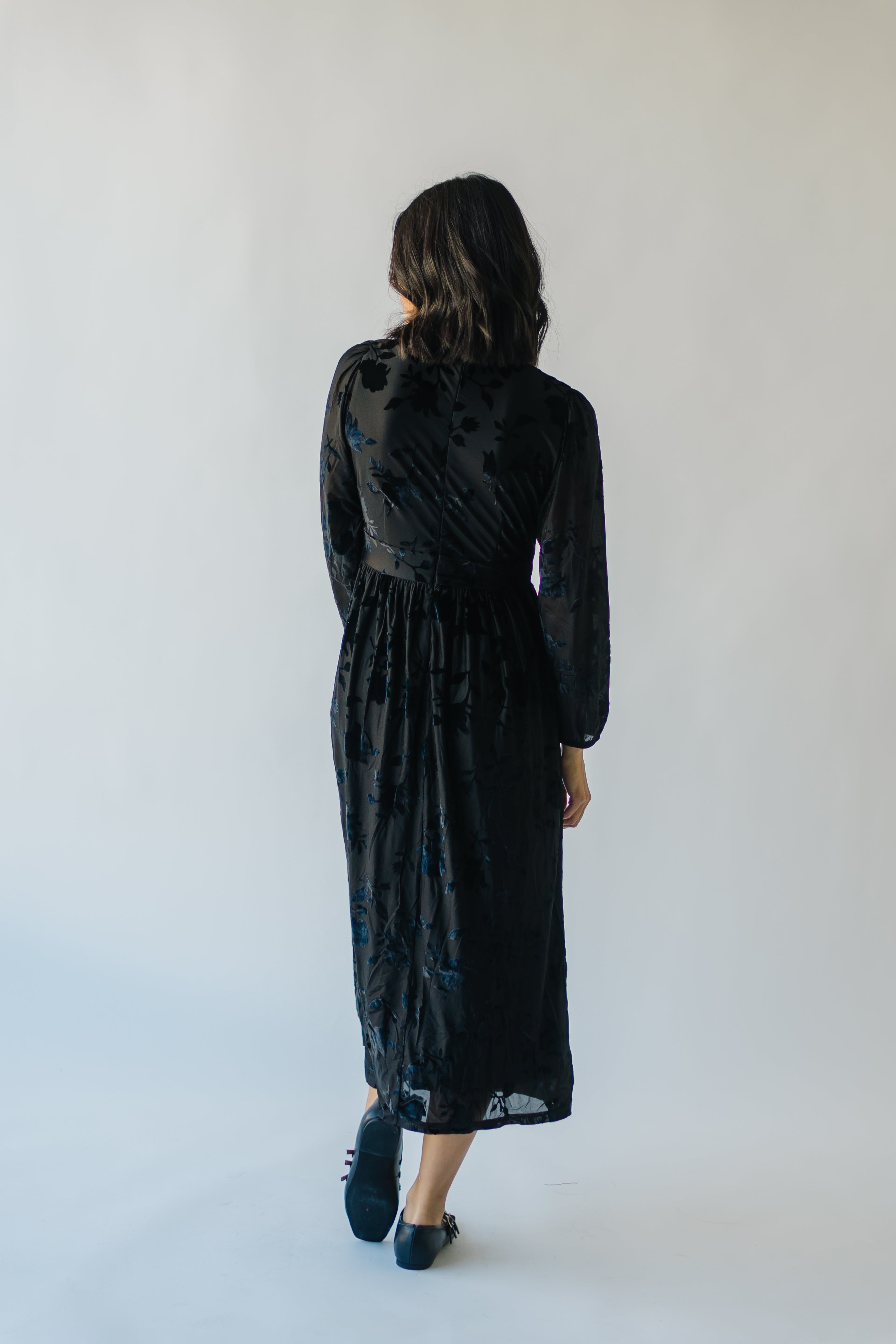 Black Hurst Burnout Velvet Midi Dress