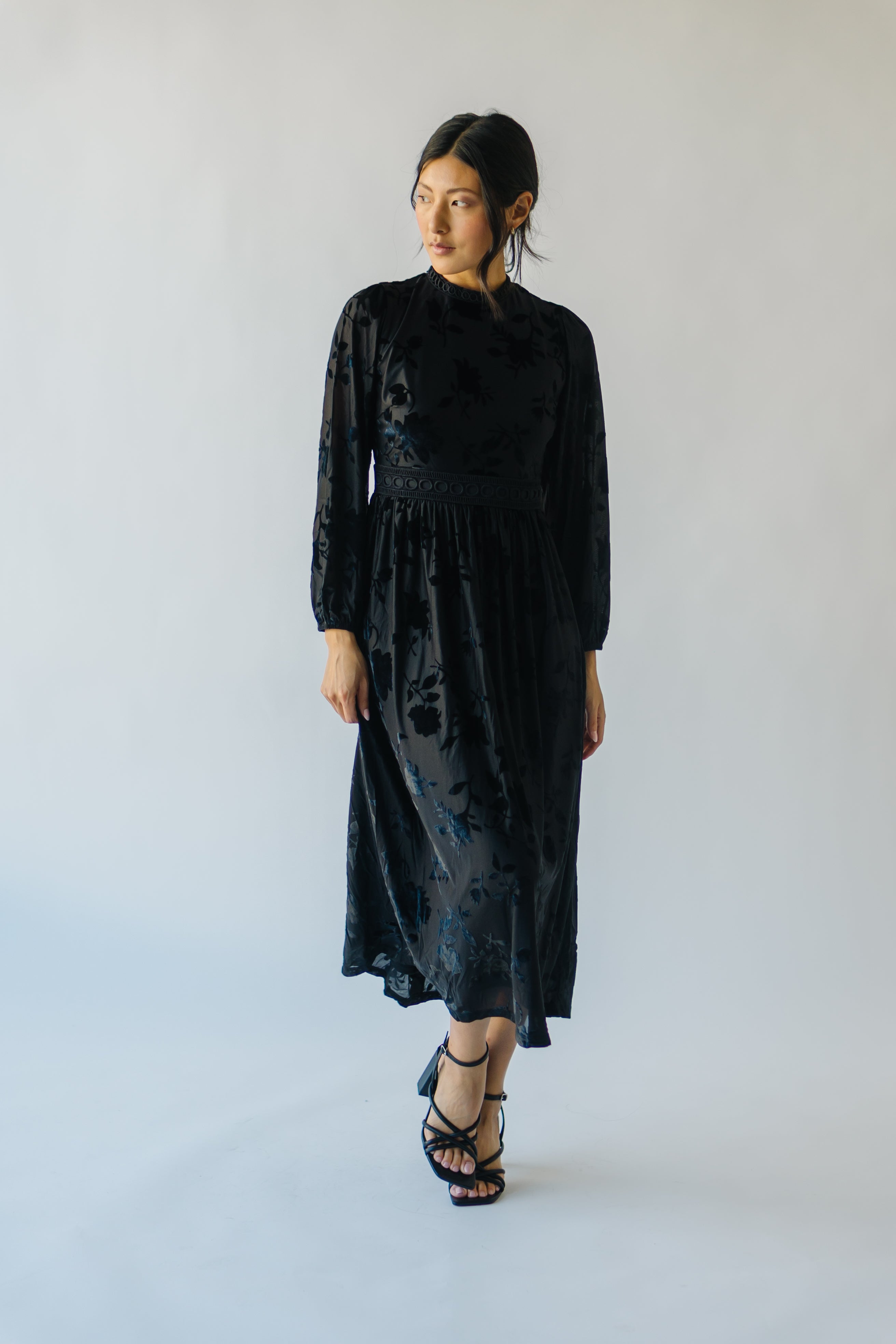 Black Hurst Burnout Velvet Midi Dress