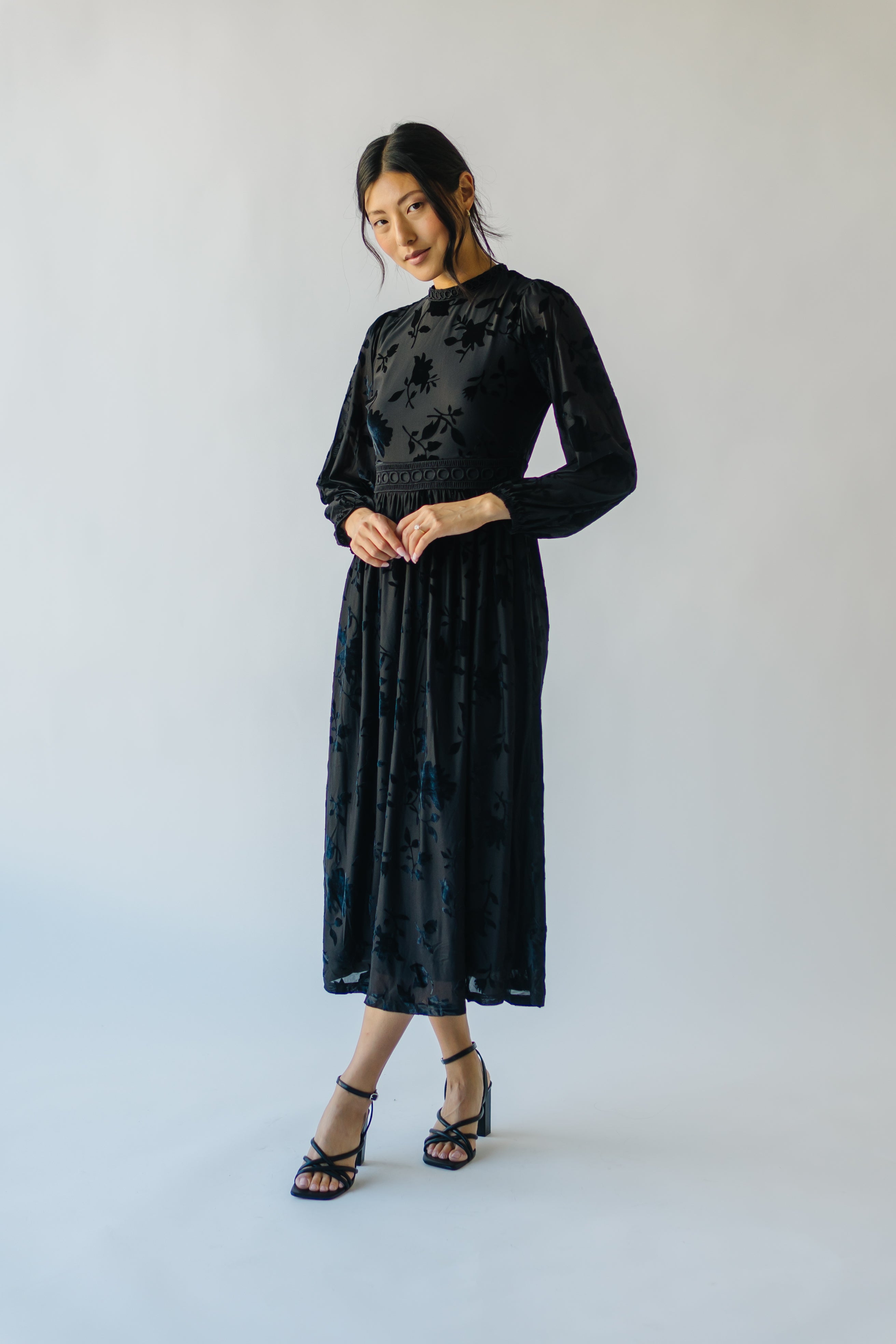 Black Hurst Burnout Velvet Midi Dress