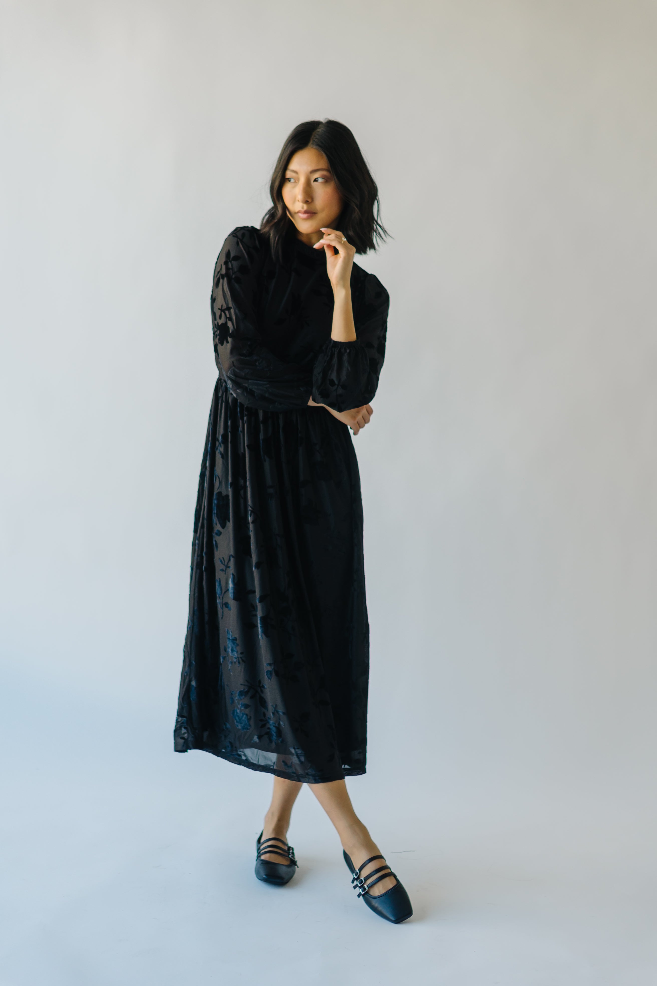 Black Hurst Burnout Velvet Midi Dress