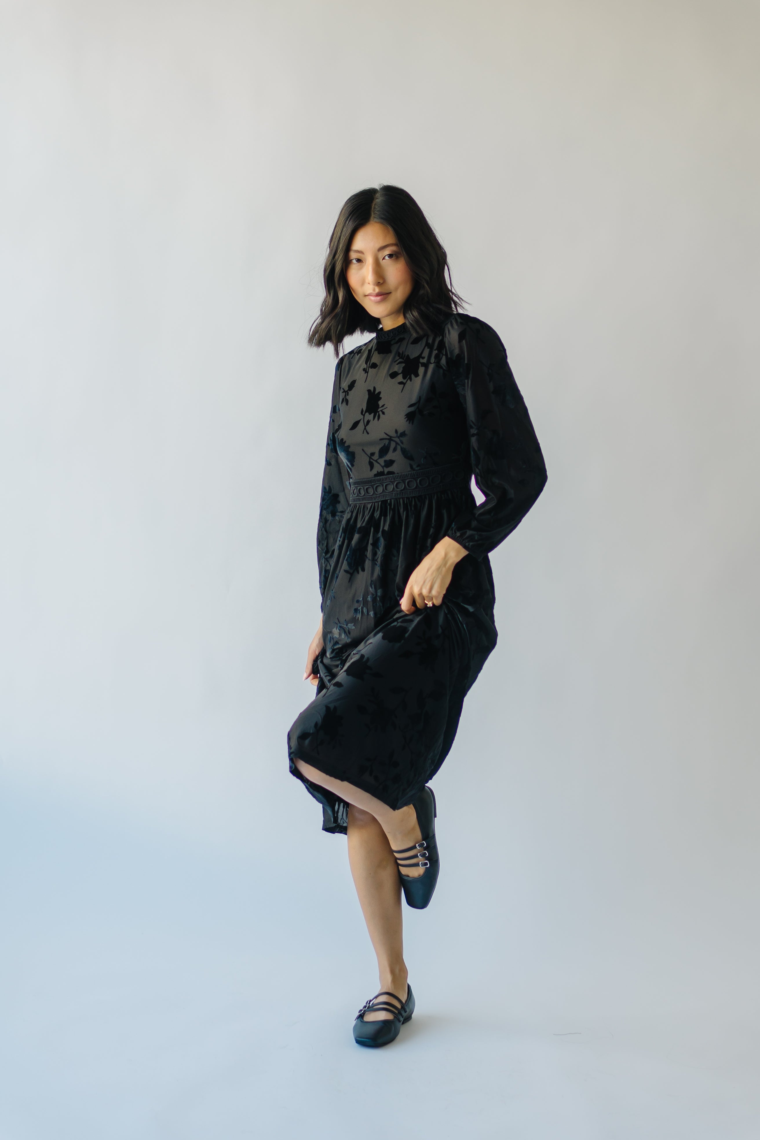 Black Hurst Burnout Velvet Midi Dress