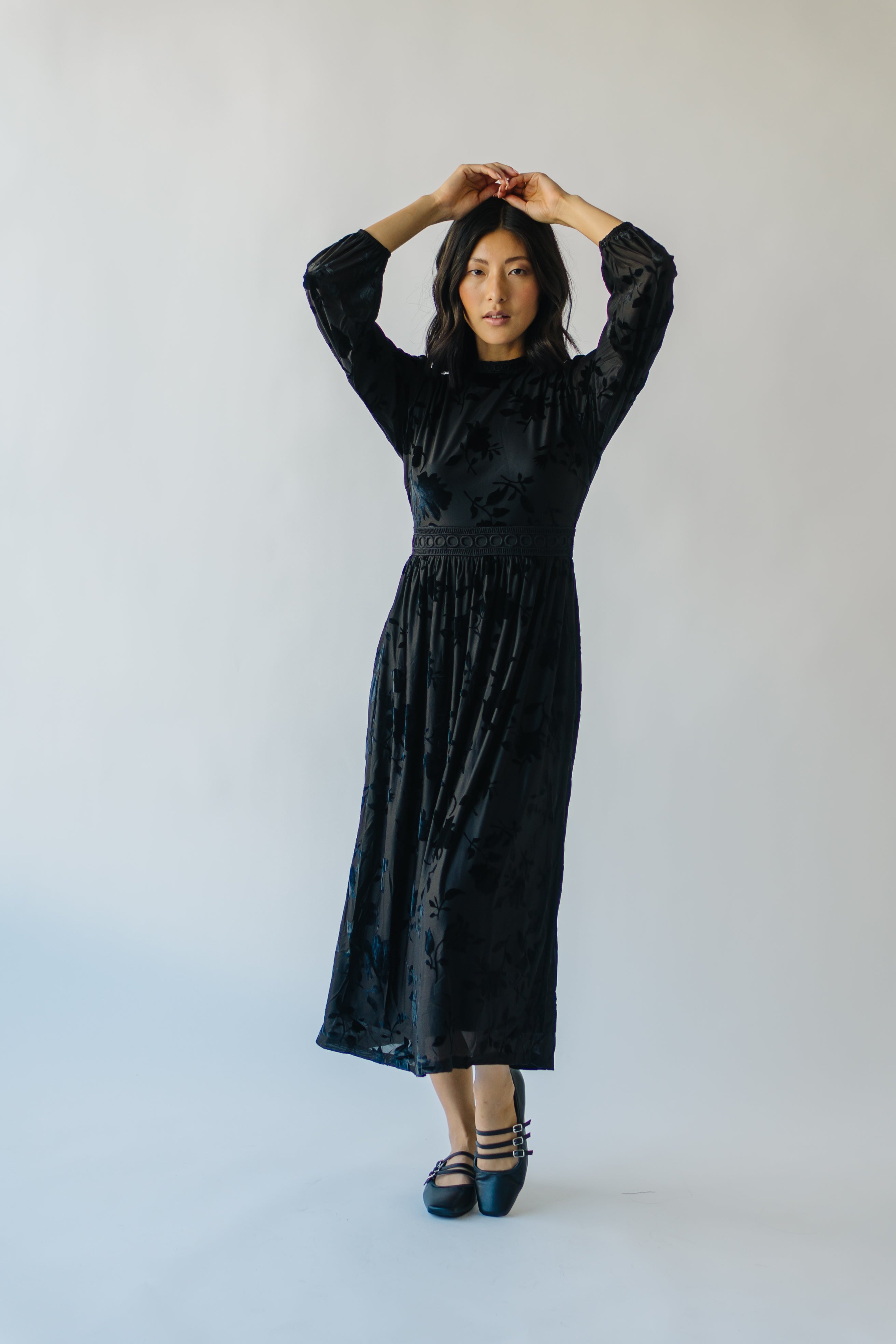 Black Hurst Burnout Velvet Midi Dress