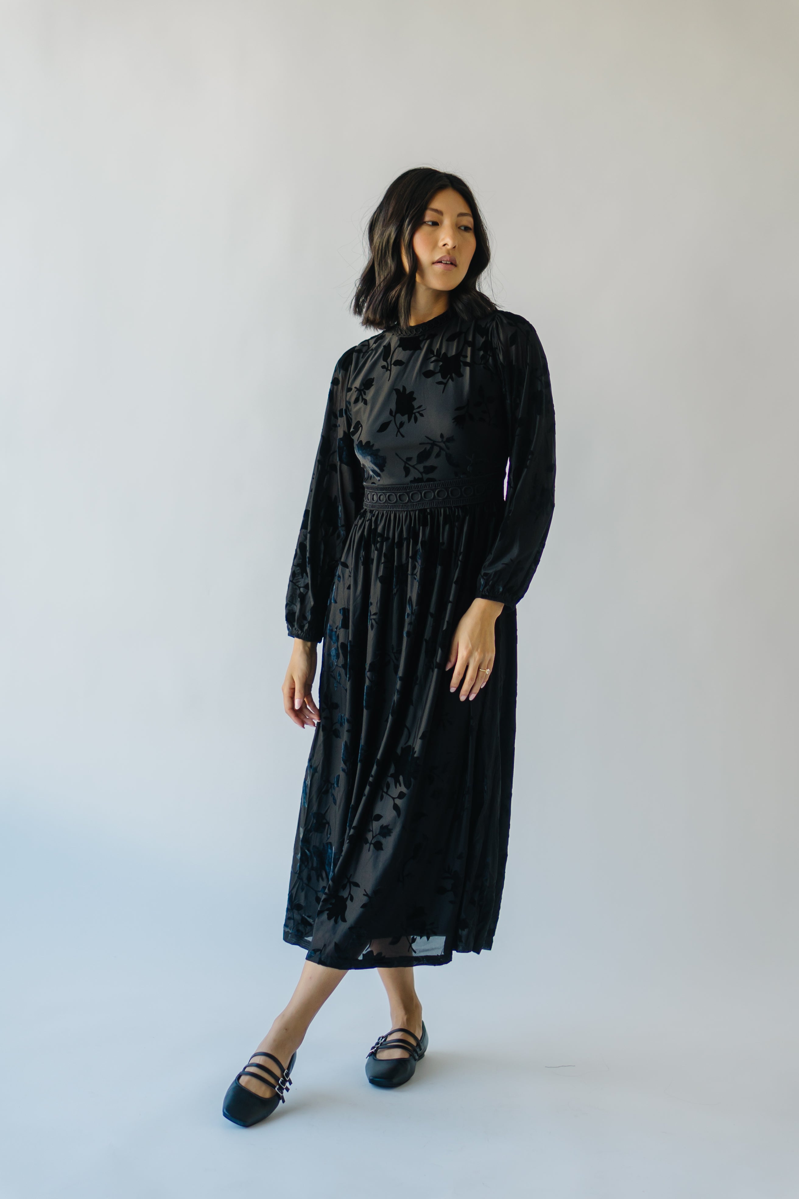 Black Hurst Burnout Velvet Midi Dress