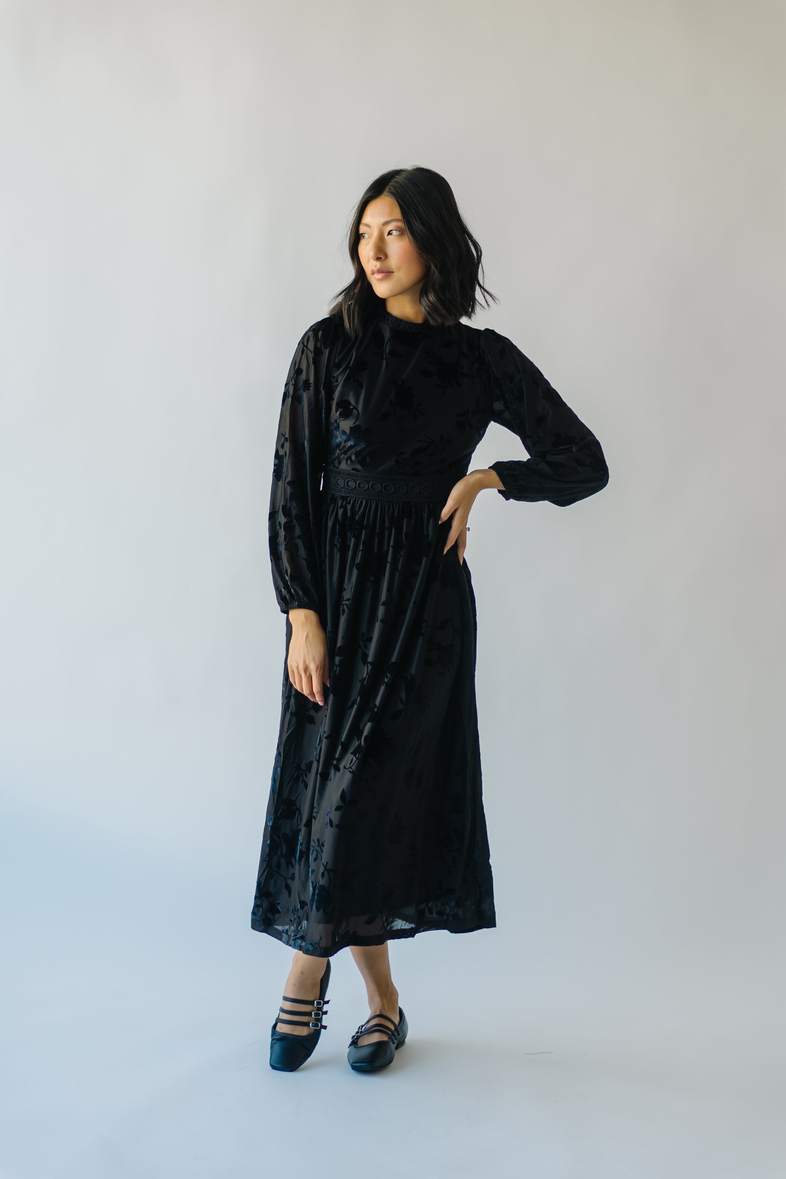 Black Hurst Burnout Velvet Midi Dress