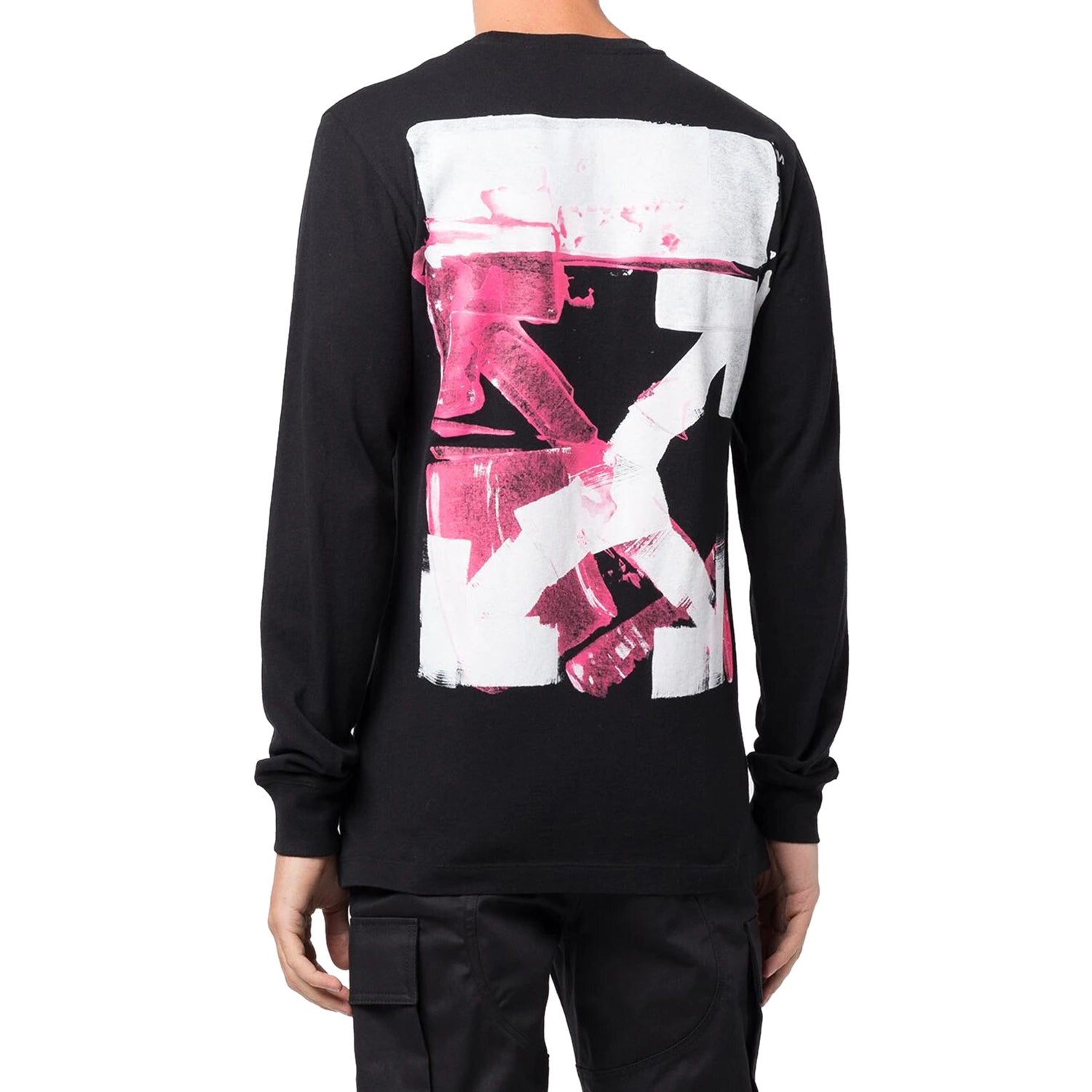 Black Off-White Long Sleeve T-Shirt with Acrylic Arrow Design