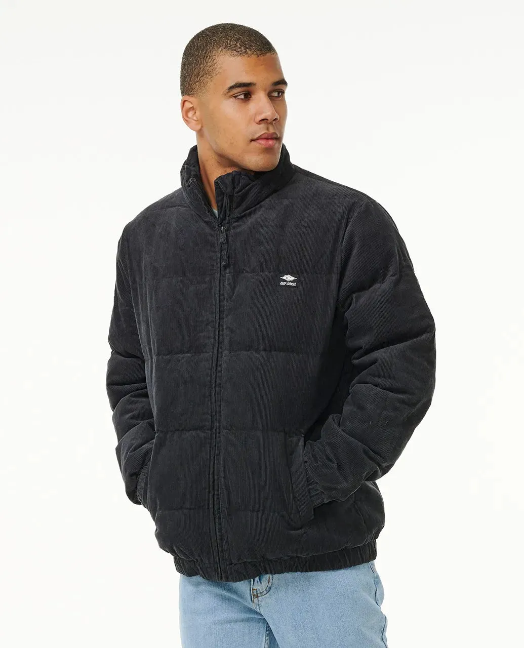 Black Rincon Cord Puffer Jacket