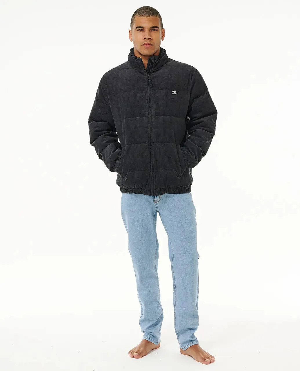 Black Rincon Cord Puffer Jacket