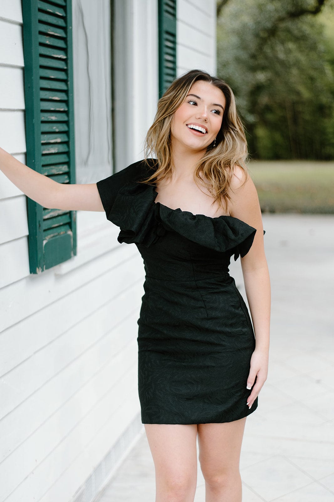 Black Ruffled One Shoulder Dress