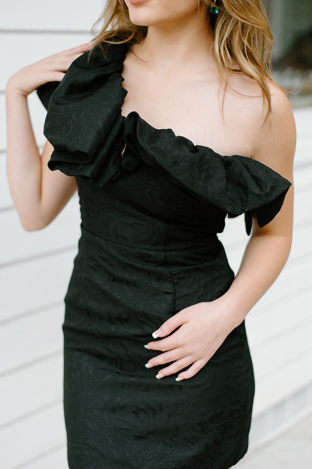 Black Ruffled One Shoulder Dress