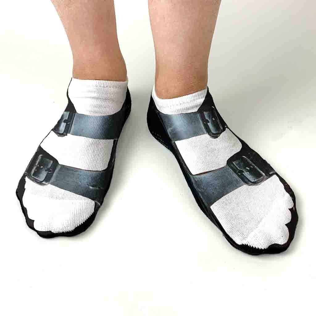 Black Sandal Print Funny No Show Socks