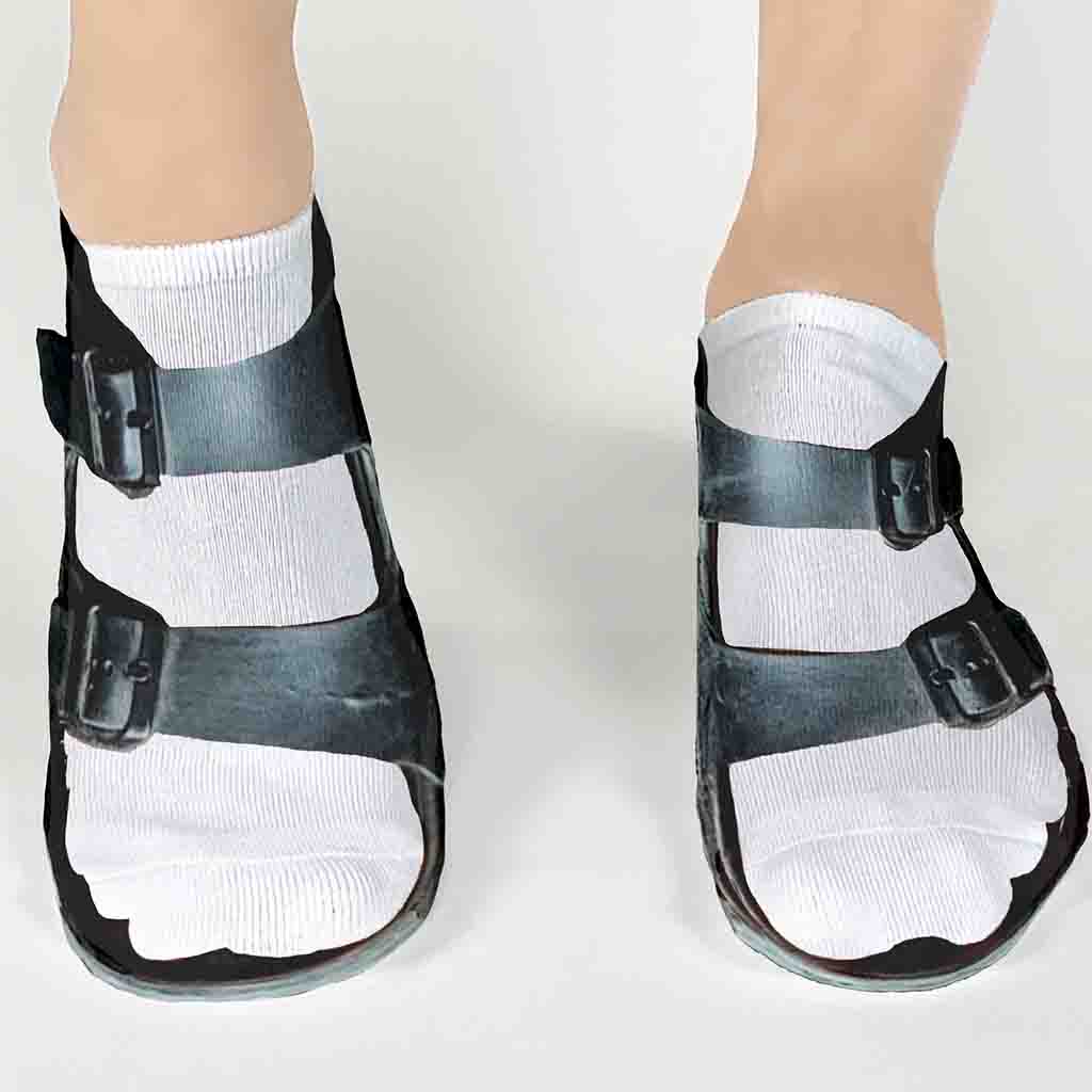 Black Sandal Print Funny No Show Socks