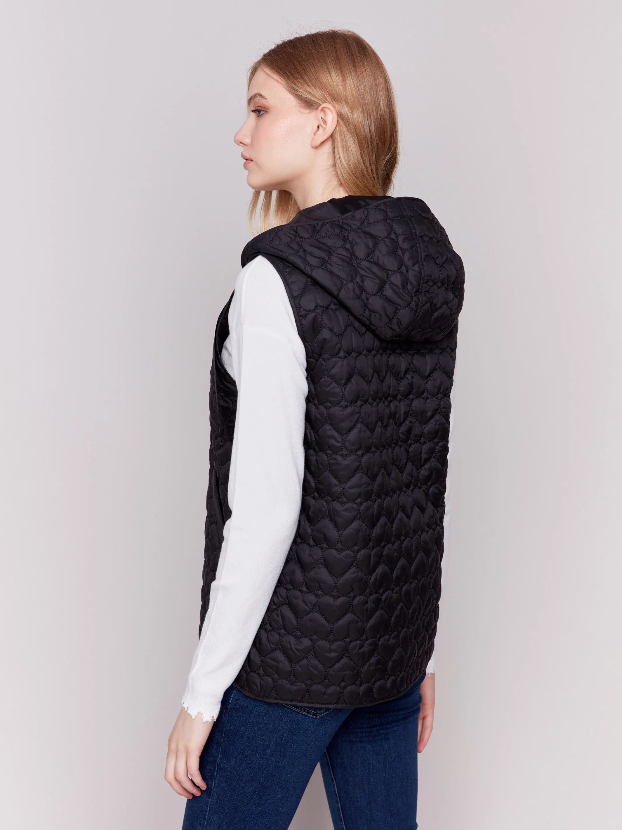 Black Short Quilted Puffer Vest with Hood