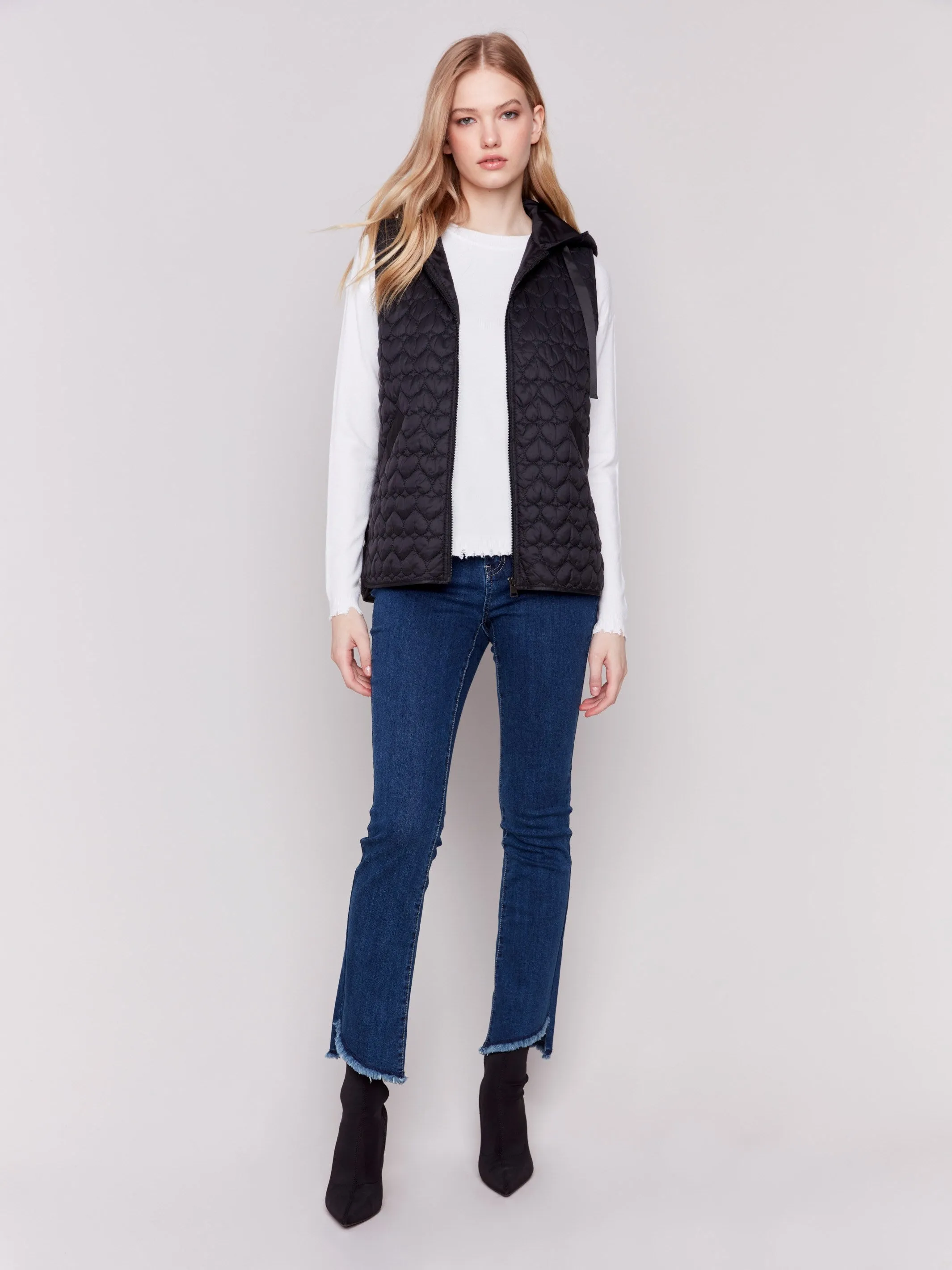 Black Short Quilted Puffer Vest with Hood