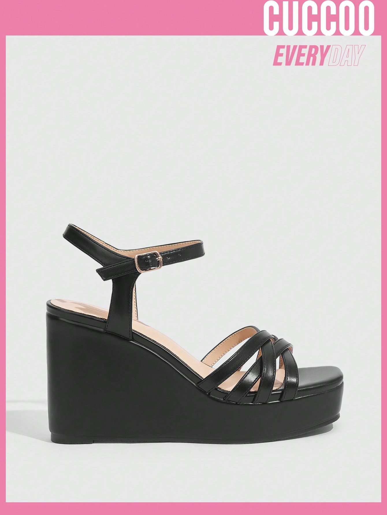 Black Strappy Wedge Sandals for Women's Spring and Summer Fashion