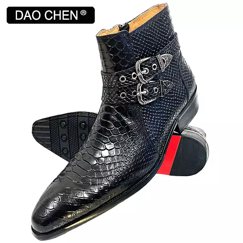 Black winter ankle boots - men's shoes - luxury snake boots.