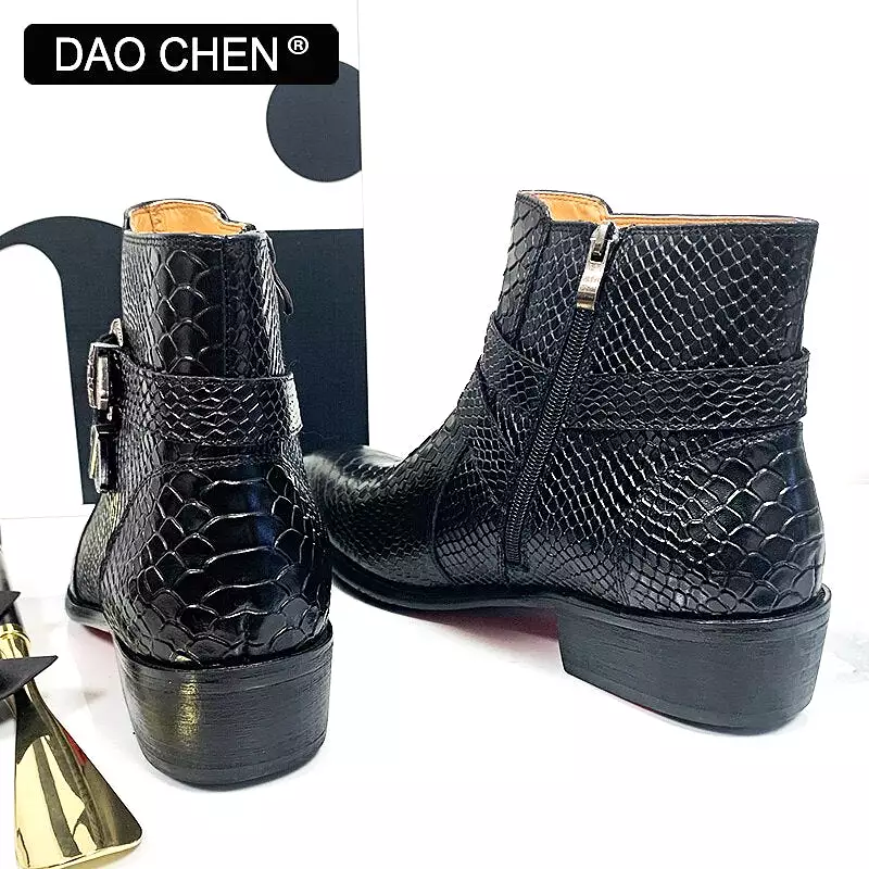 Black winter ankle boots - men's shoes - luxury snake boots.