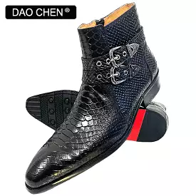 Black winter ankle boots - men's shoes - luxury snake boots.