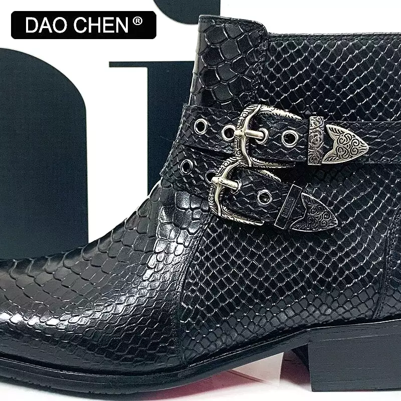 Black winter ankle boots - men's shoes - luxury snake boots.