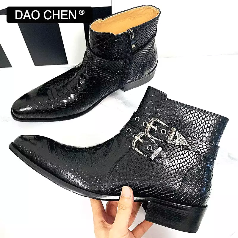 Black winter ankle boots - men's shoes - luxury snake boots.