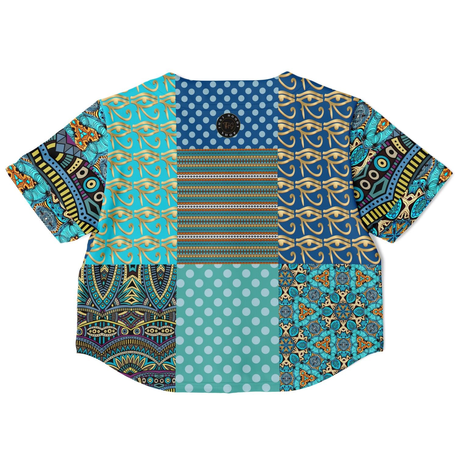 Blessings Patchwork Print Cropped Button Front Jersey