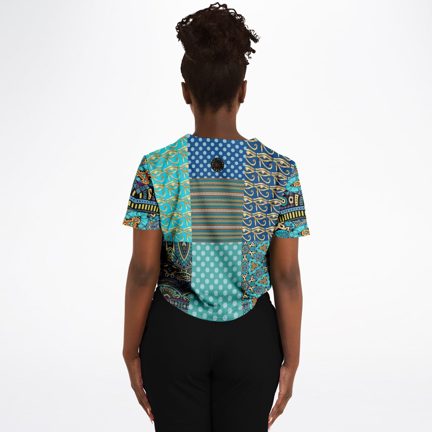 Blessings Patchwork Print Cropped Button Front Jersey