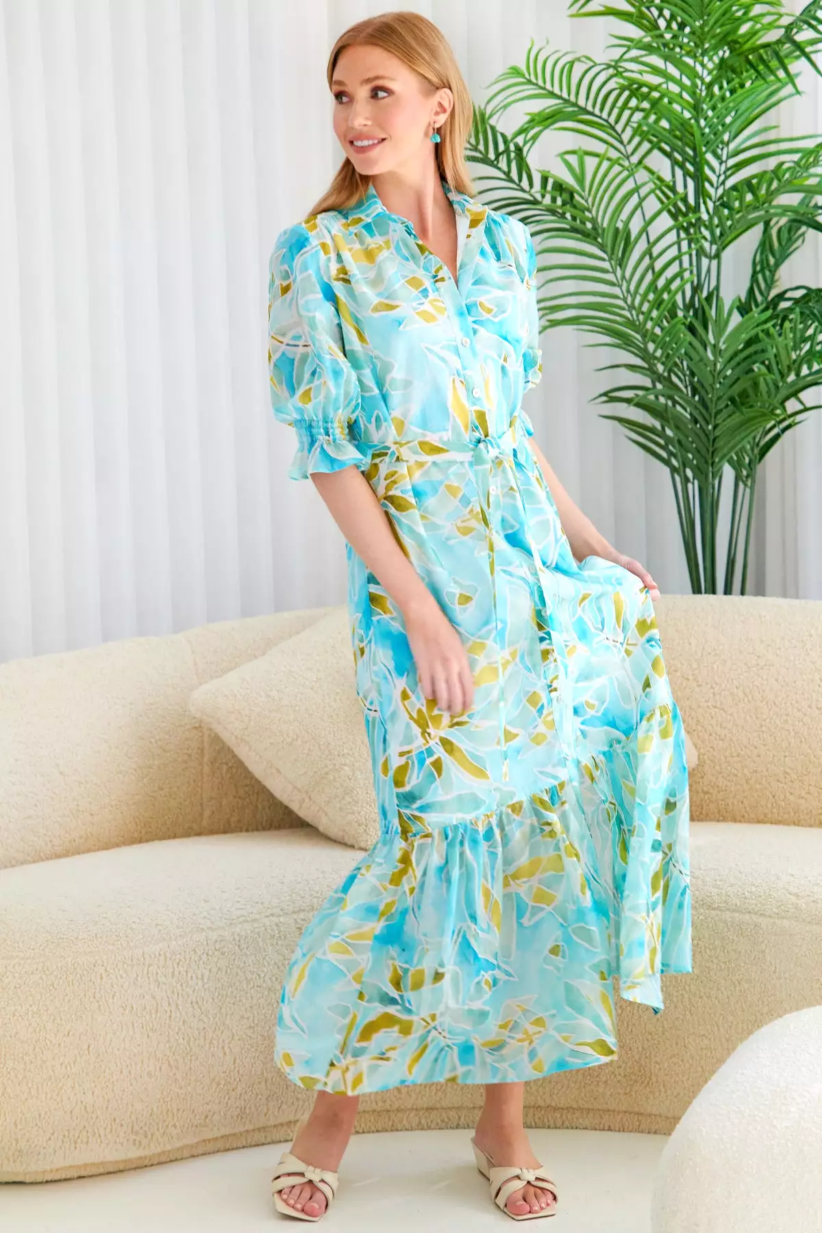 Blue Green Seaweed Print Sienna Shirt Dress