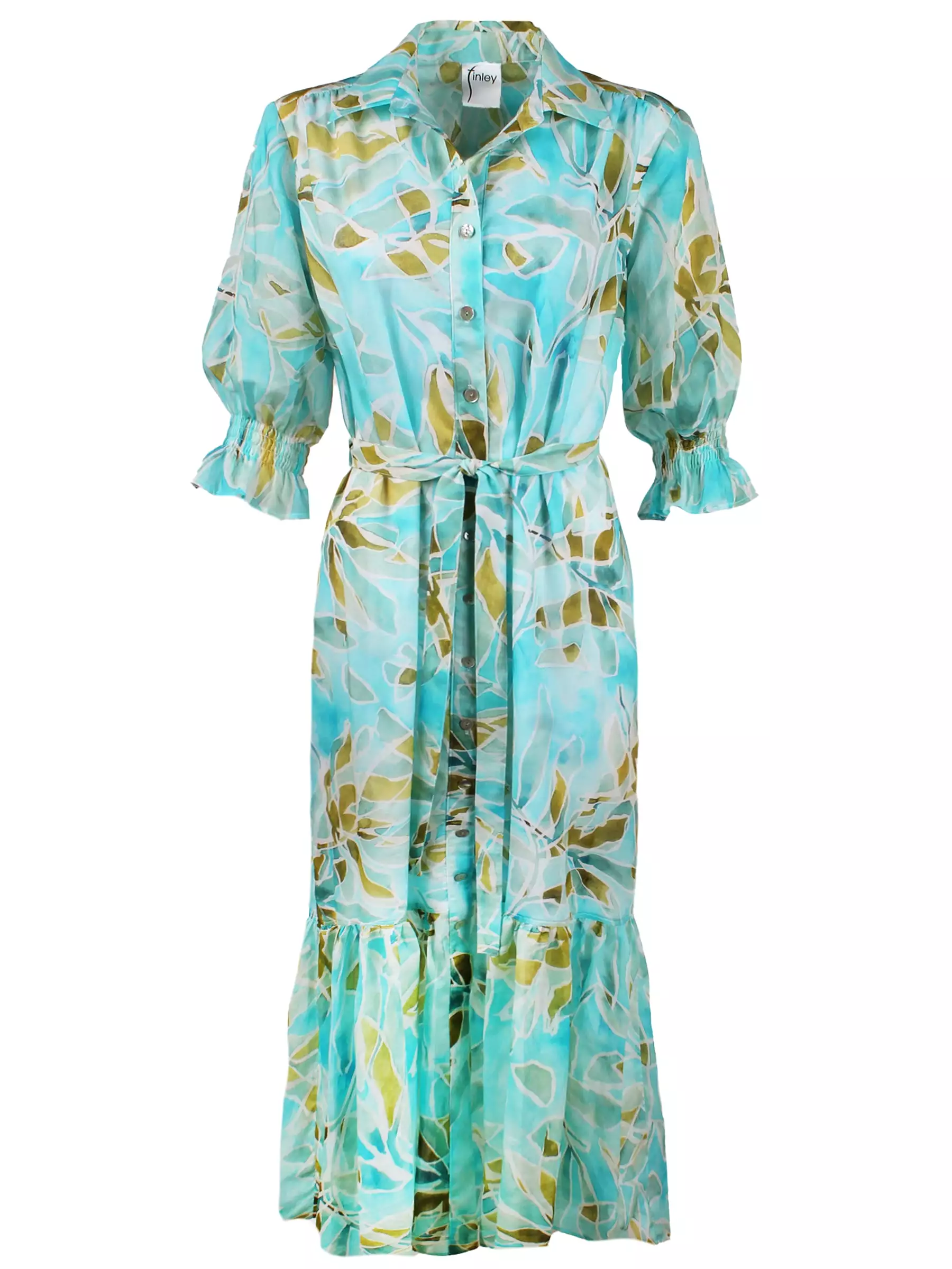 Blue Green Seaweed Print Sienna Shirt Dress