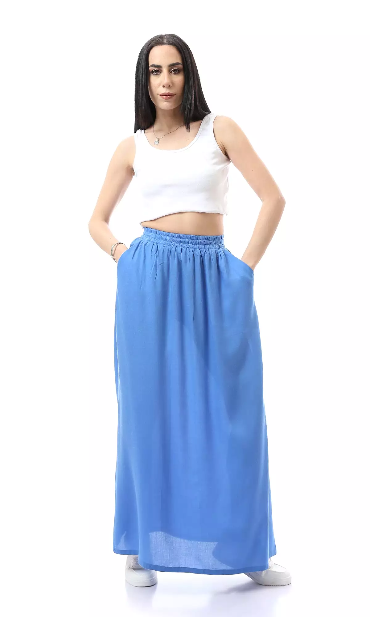 Blue Maxi Skirt With Side Pockets