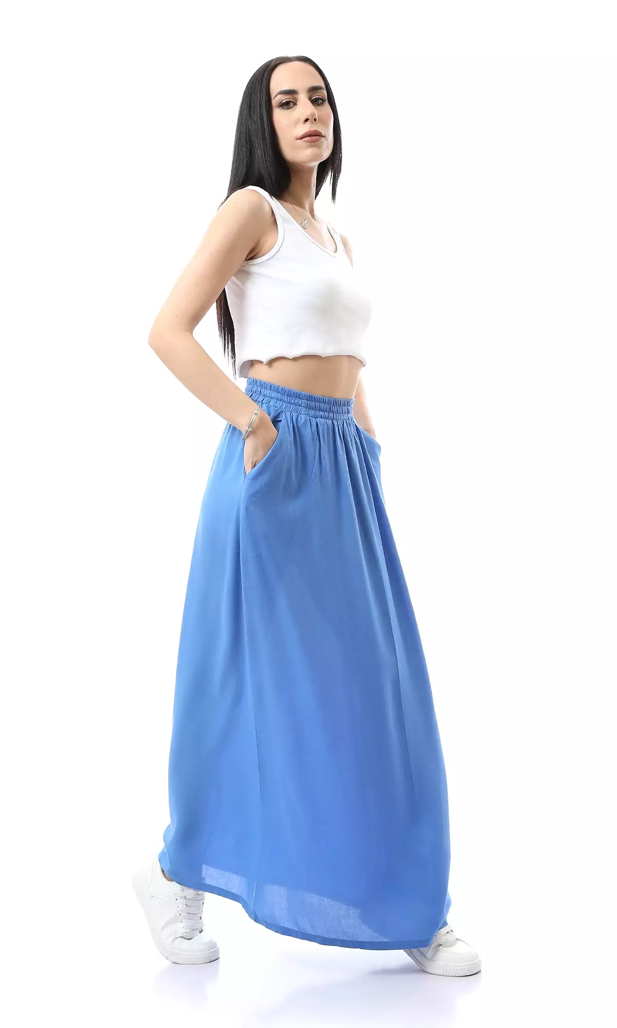 Blue Maxi Skirt With Side Pockets