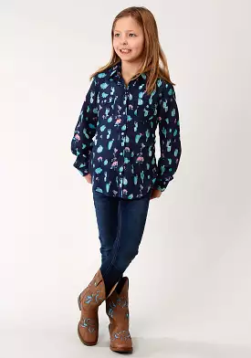 Blue Roper Cactus Print Shirt for Girls