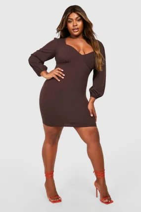 Bodycon Dress with Blouson Sleeves and Corset Detail for Plus Sizes