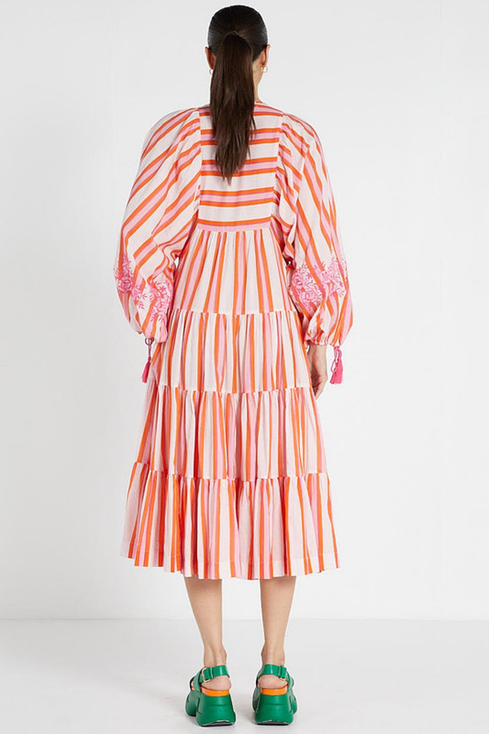 Bohemian Midi Dress - Pink Multicolor Stripe